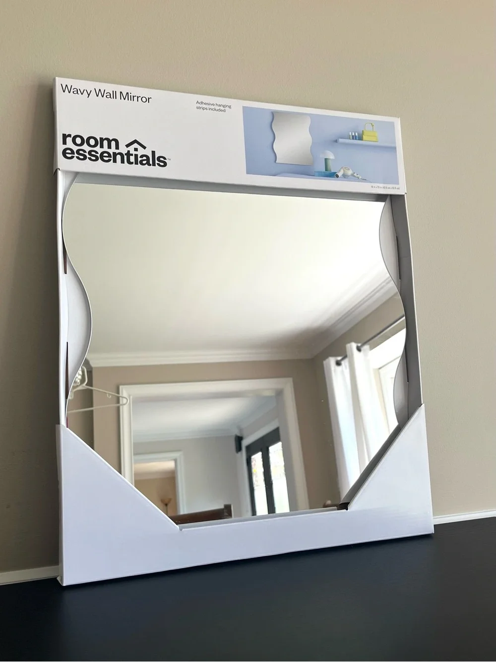 Room Essentials Frameless Wavy Wall Mirror 16 X 20 Inch Adhesive Hanging Strips